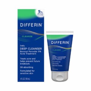 Differin Daily Deep Cleanser Face and Body Wash with 5% Benzoyl Peroxide, Dermatologist- Developed for Acne-Prone Skin